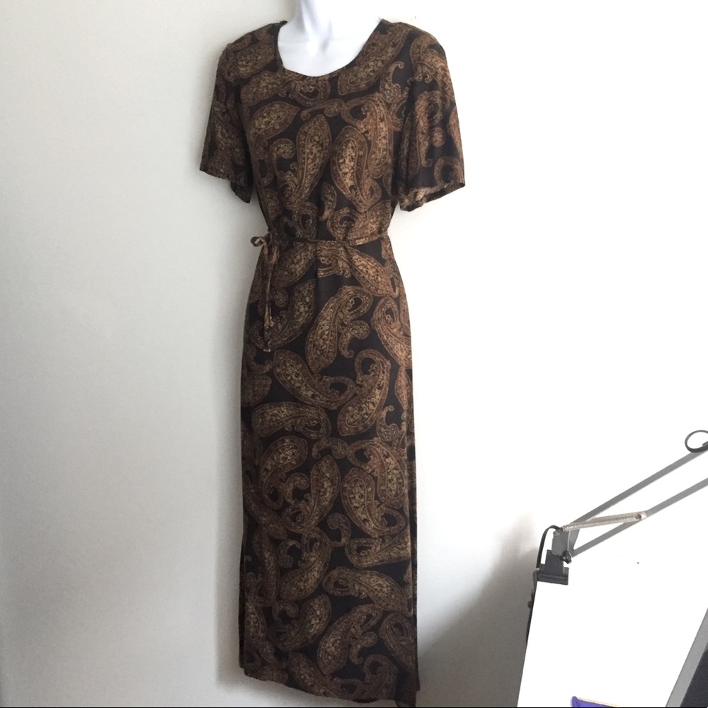 Vintage Jessica Black And Brown Paisley Dress